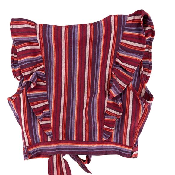 Fashion On Earth Short Ruffle Sleeve Open Wrap Front Ties Small Purple Red Boho - Picture 5 of 5